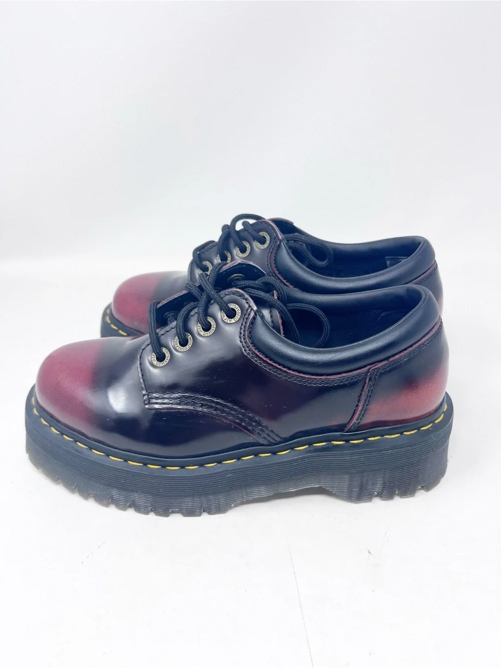 DOC MARTENS BURGUNDY BLACK OMBRE CHUNKY LUG SOLE PLATFORM SHOES SZ 8 NWOT